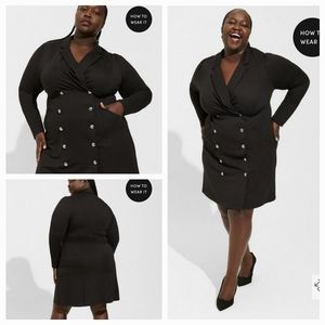 NWT TORRID Double Breasted Ponte Blazer Dress Black Size 1x
